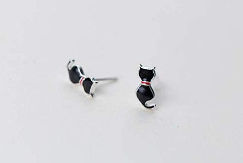 Boucles d'oreilles chat noir en argent S925 blanc de style coréen chic