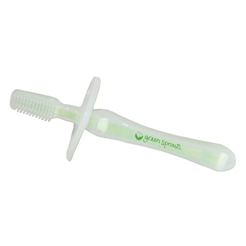 Image of green sprouts Silicone Toothbrush | Massages & cleans baby's gums & teeth | Soft, flexible, & durable silicone, Safety shield for added protection