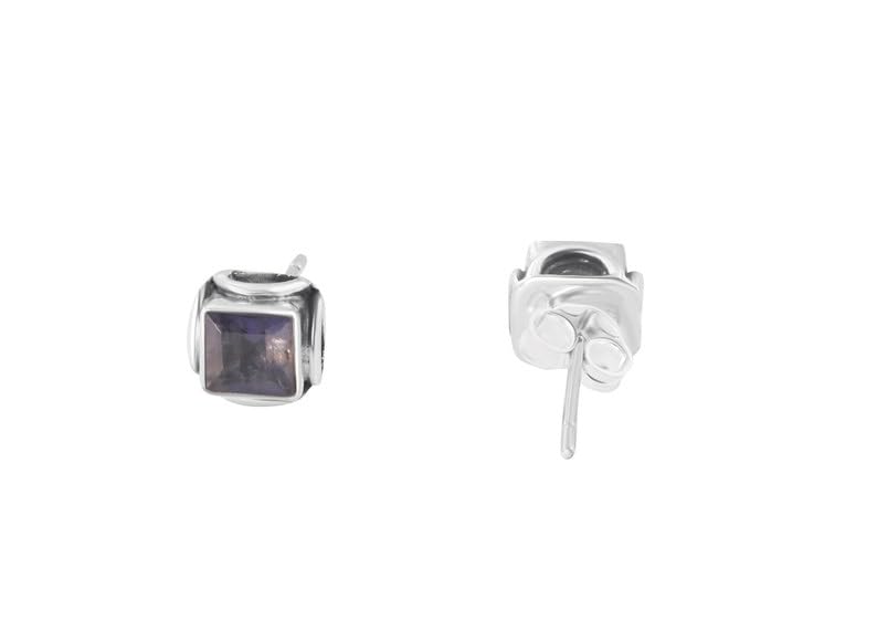 Puces d'oreilles en iolite naturelle et argent 925 de prestige