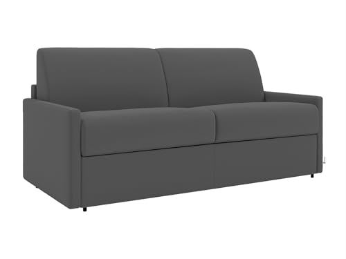Vente-unique - Canapé 4 Places Convertible Express en Tissu Gris - Couchage 160 cm - Matelas 22 cm avec mémoire de Forme CALIFE