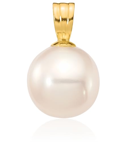 14K Solid Yellow Gold 8mm White Round Freshwater Cultured Pearl Necklace Chain Pendant Charm3