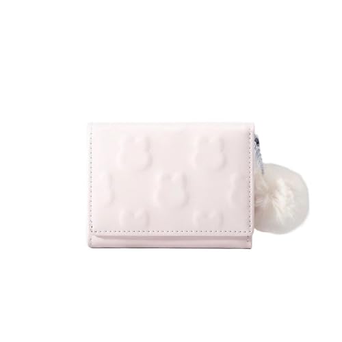 Small Wallet Women, Rabbit Print Cute Wallet with Pendant and Heart-Shaped ID Window Trifold Ultra-Thin Coin Purse