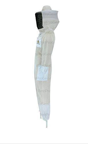 RVWDG 3-lagige Doppelreißverschlüsse Bienenschutzanzug rund mit gratis Handschuhen, weiß, Größe S – Bild 3