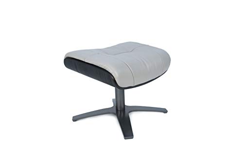 MND MY NEW DESIGN Vega : Repose Pieds - Pouf - Chêne Noir, Cuir Gris