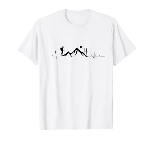 Idea de regalo para excursionistas y montañeros Senderismo montañas alpes ECG latido del corazón al aire lib Camiseta Unisex niños Blanc S Manga larga