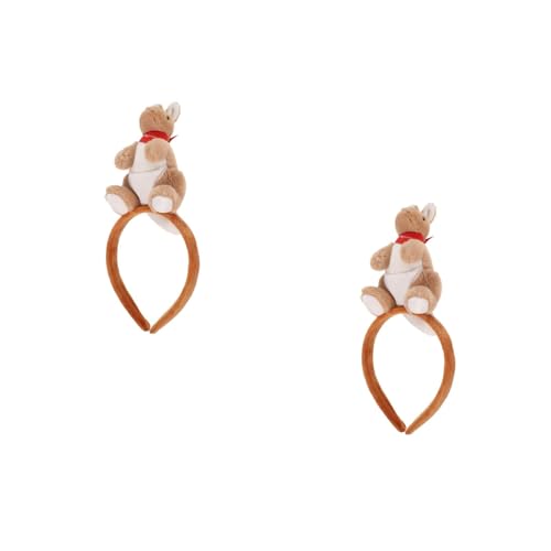LOGOFUN 2PCS Plush Kangaroo Doll Headbands 3D Stuffed Animal Hair Hoops for Zoo Theme Parties and Photo Accessories - Brown