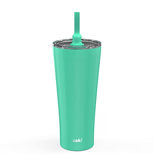 Image of Zak Designs Alfalfa Stainless Steel Vacuum Insulated Double Wall Tumbler with Flexible Silicone Straw, Travel Tumbler with Splash Proof Lid Keeps Drinks Cold (18 /8 SS, 30oz, Tropic)