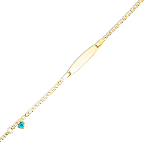 Claddagh Gold 14K Yellow Gold Evil Eye Enamel Heart Nameplate Bracelet 7" by Claddagh Gold - Image 4