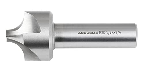 Image of Accusize''dustrial Tools 1 /2'', H.S.S. Corner Rounding End Mills, 3 /4'', Shank Dia, 1-1 /2'' Cutter Dia, 3-7 /8'' Overall Length, 1011-1234 | H.S.S. Corner Rounding End Mills, 1-1 /2 inch Cutter Dia, 3-7 /8 inch Overall Length