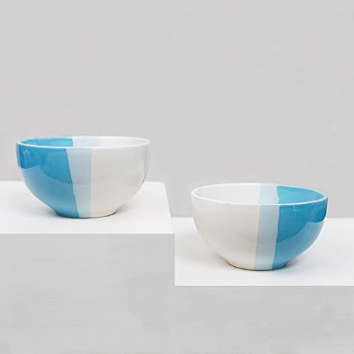 The Earth Store Ceramic White SkyBlue Dual Tone Snack Bowls for Vegetable Chutney Snacks Pasta Serving Bowl for Home Kitchen Dining Table (Set of 2)