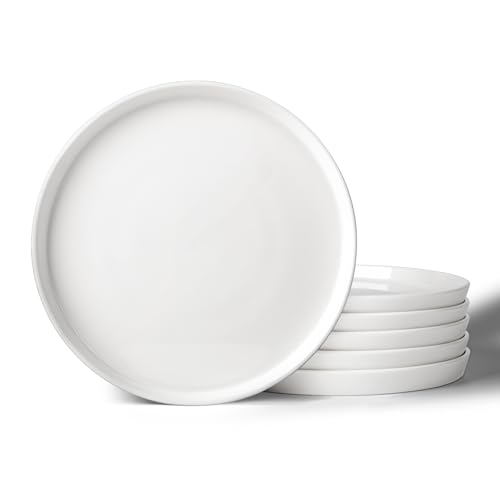 DOWAN 8 Porcelain Salad Plates Set of 6 Ceramic White Dessert Plates Set for Salad Pasta Steak - Appetizer Plates Dining Plates for Parties Restaurant - Dishwasher & Microwave Safe - Gifts