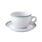 Vintage Ceramic Coffee Cup and Saucer Set, Classic Retro Espresso Mug with Matching Plate, White with Red Trim (Green Rim)