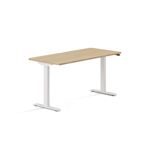 Image of Branch Duo Standing Desk, Adjustable Standing Desk with 20 inch Range | OLED Control Panel, Frameless Design and Compact Size Suitable for Many Spaces, 58 Inches, Woodgrain Top, White Base