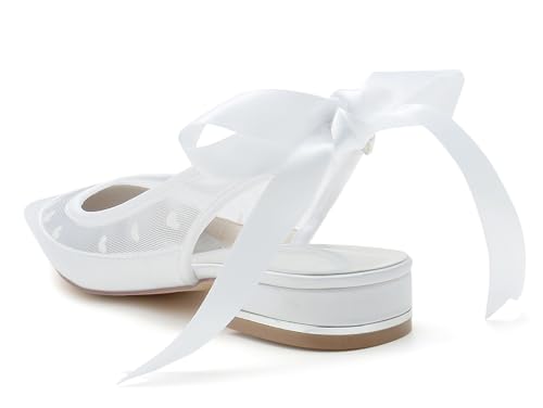 Hanfike Girls Womens Wedding Flats Shoes Slingback Pointed Toe Formal Evening Pumps with Ribbon JY2783