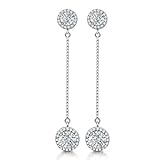 Silver Crystal Dangle Earrings - Womens Round Diamond Long Chain Linear Earrings cz Bridal Drop Earrings for Wedding Bride Bridesmaids by AMYJANE