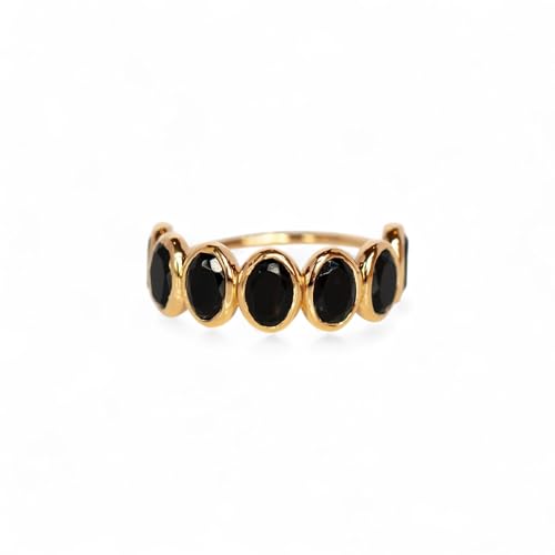 Black Onyx Full Eternity Ring in 14K Solid Gold – Oval Cut Bezel Set Stackable Band | Handmade Dainty Gold Ring for Women | Bold Black Gemstone Ring Gift