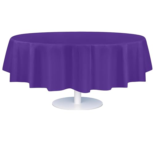 Image of Grandipity Plastic Table Cloth Disposable 12 Pack 84 inch Round Purple | Plastic table covers, durable disposable tablecloths, fade and tear-resistent table cover for party, event