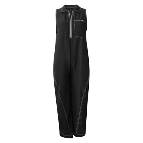 Combinaison d'été sans manches fluide chic avec poches et jambes larges style chic