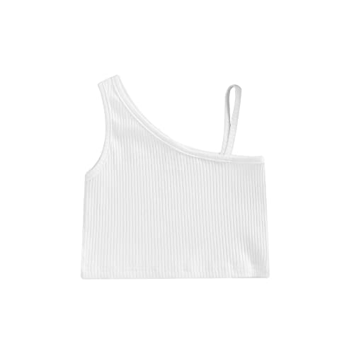Baby Girls Ribbed Tank Crop Tops, Solid Color One Shoulder Sleeveless Cami Vest Skinny Fit Summer Clothing 2-7 Years
