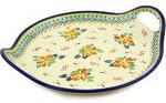 Polmedia Polish Pottery Tray with Handles - Orange Clematis Pattern Handmade in Boleslawiec Poland + Certificate of Authenticity