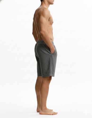 Image of INKKR Men's Cargo Linen Shorts Beach Shorts Drawstring Elastic Multi Pocket Plain Comfort Breathable Knee Length Cotton Shorts