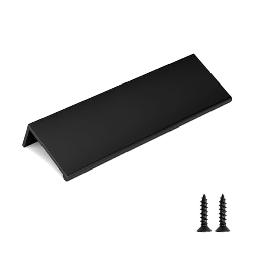 Image of Rergy 10 Pack 4 inch Cabinet Pulls Black Finger Pulls for Cabinets | Aluminum Alloy Matte Black Edge Pulls Modern Cabinet Handles for Kitchen, Cupboard, Drawers, Dressers, Screws Included