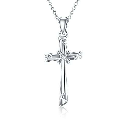 SISGEM White Gold Cross Necklace for Women,10K Real Gold Cross Pendant Necklace Cross Jewelry Gifts for Birthday Christmas Anniversary 16+1+1 inch