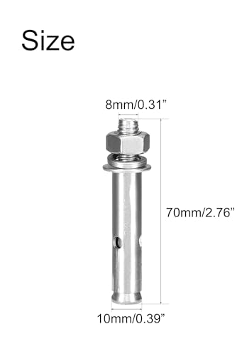 Image of NACX M8 x 70mm Expansion Bolts, 304 Stainless Steel External Hex Expansion Screw Bolt Sleeve Anchor Fastener, 6Pcs
