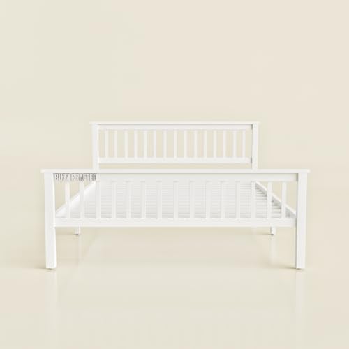 Image of Queen Size Metal Bed Frame | Queen Metal Bed | Queen Iron Bed | QueenSize Steel Bed | Heavy Duty Platform Bed | Steel Slats | No Box Spring Needed | Ideal for Home,Hostel & Guest House (White)