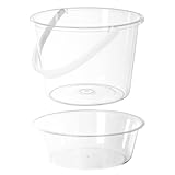 Mikikit Cubo de Lavado Transparente Tapa y Asa, 2 Piezas, Cubo Alto para Fregona, Lavaplatos Redondos Multifuncional para Hogar, Baño y Limpieza Doméstica