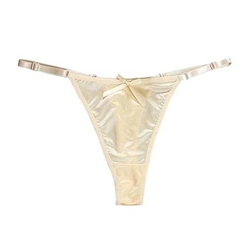 Genérico Bragas Mujer Tanga Baja Cintura Satén Ajustable Nudo Detalle Enhancer Peach Hip Lencería Cómodo Deslizamiento Femenino Provocante y Elegante para una Silueta, Bragas de mujer, beige, S