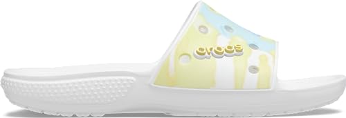 Image of Crocs Unisex Men's and Women's Classic Slide Sandals | Slip On Water Shoes, White/Multi, 2 US