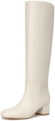 Athlefit Knee High Boots for Women Chunky Low Heel Fashion Round Toe Tall Boots