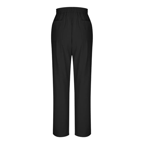Women's Linen Summer Pants Casual Drawstring Straight Leg Beach Trousers with Pockets Vacation Clothes3