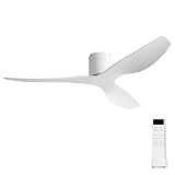 BUENION 52 Inch White Flush Mount Ceiling Fan with...