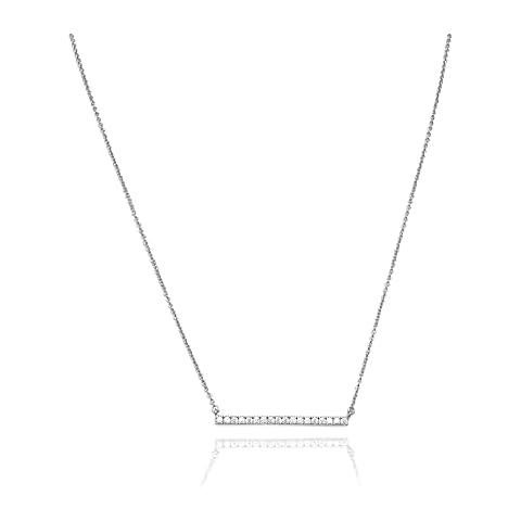 IVY & BAUBLE Rhodium Plated Sterling Silver CZ Bar Necklace, 16”+2” Cover