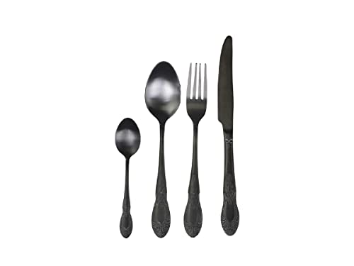 Besteck-Set mit Dekor Landhaus Shabby Chic aus rostfreiem Stahl antique Kohle 4-teilig
