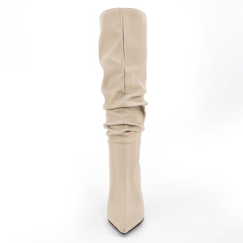 Zamikoo Slouchy High Heel Boots for Women, Knee High Stiletto Heel Boots, Pointed Toe Slouch Stretch Tall Boots Pull On 3.5 Inches3