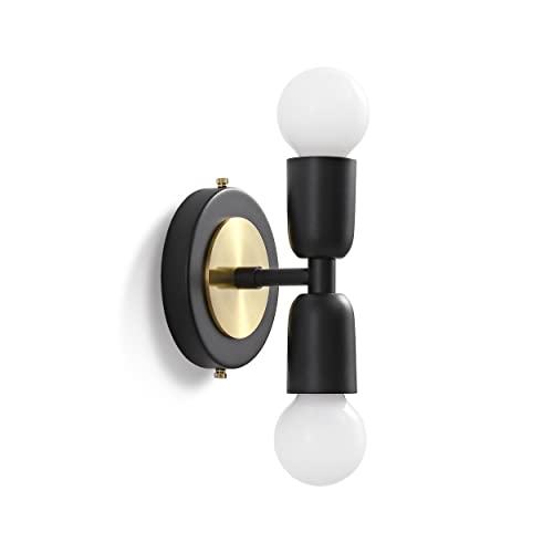 Image of BRIGHTTIA Luna Duo 2 Light Wall Sconce - Mid Century Modern Fixture for Wall & Ceiling - Minimalist Edison Lamp for Hallway and Bathroom Vanity - Black & Gold (BW0026-2BG)