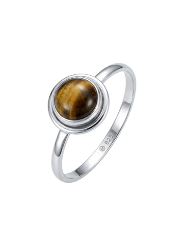 mantraroma Bague argent 925 femme Oeil de tigre pierre précieuse marron simple moderne