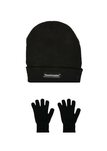 Adult Mens Black Hat And Gloves Set Winter Autumn Thermal Lining Hat and Gloves Set