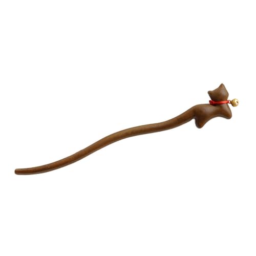 Wooden Hair Sticks with Cute Cat Design - Handmade HairPins, Vintage Hair Chopsticks for Updos, Chinese Hairpin Fortune Cat 1Pack