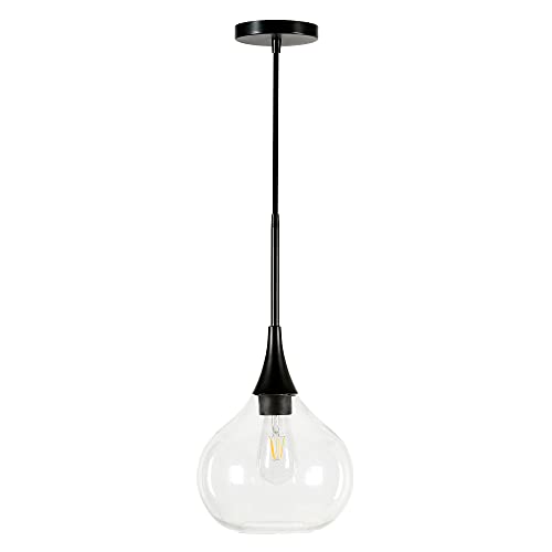 Ida 9.5" Wide Pendant with Glass Shade in Matte Black/Clear