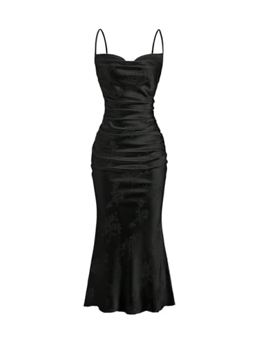 Image of Floerns Women's Spaghetti Strap Cowl Neck Long Slip Satin Silk Midi Dress