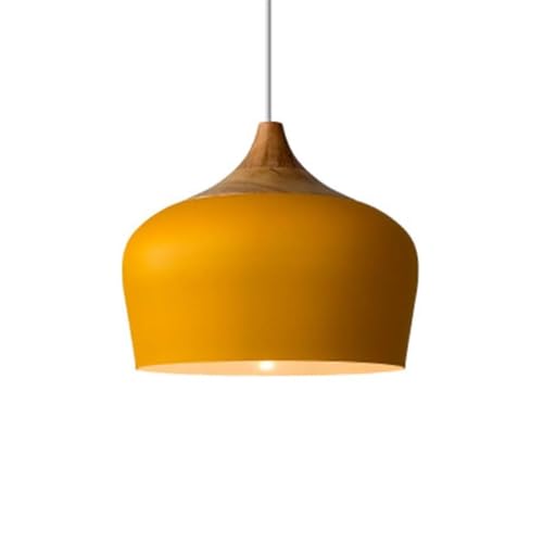 Pendant Light Modern Metal Wood Dome Led Shade Industrial Hanging Ceiling Lighting Macaron Pink Bedroom Dining Room Chandelier Interior(Natural,30cm)