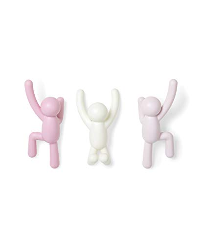 Image of Umbra Buddy Decorative Wall Mounted Hooks for Hanging Coats, Scarves, Bags, Purses, Backpacks, Towels and More, Set of 3, Pink