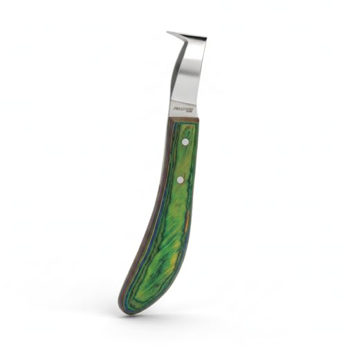 Image of Premium Japanese Stainless Steel Long Loop Hoof Knife with a rhino hook and Smooth Wooden Handle - Perfect for Better Hoof Cleaning