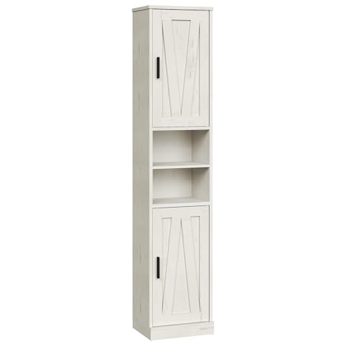 YATINEY Tall Bathroom Cabinet with 2 Barn Doors, Farmhouse Cabinet with Adjustable Shelves, Freestanding Bathroom Storage Organizer for Small Space, Kitchen, Bedroom, Cloud White