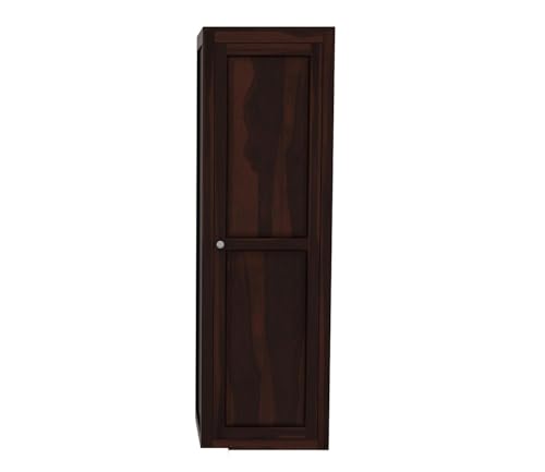Image of Sheesham Wood Wooden Single Door Wardrobe Organizer for Clothes | - Solid Wood Almirah with 5 Shelves - Cupboard for Large Bedroom, Walnut Finish