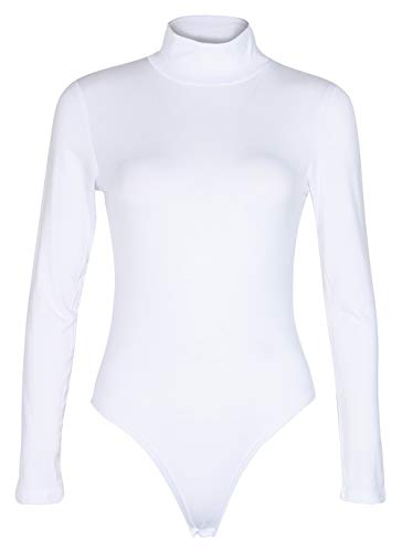 PALINDA Women's Mock Turtleneck Long Sleeve Bodysuit Leotard Stretchy Basic Layering Tops(M,White)